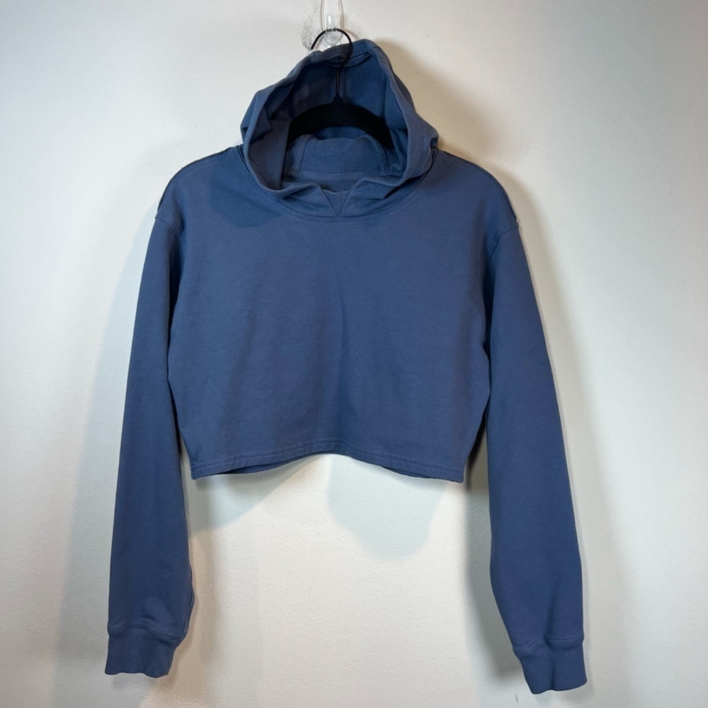 Lululemon All Yours Cropped Hoodie Shirt Ink Blue Pullover Stretch Logo Sporty 4
